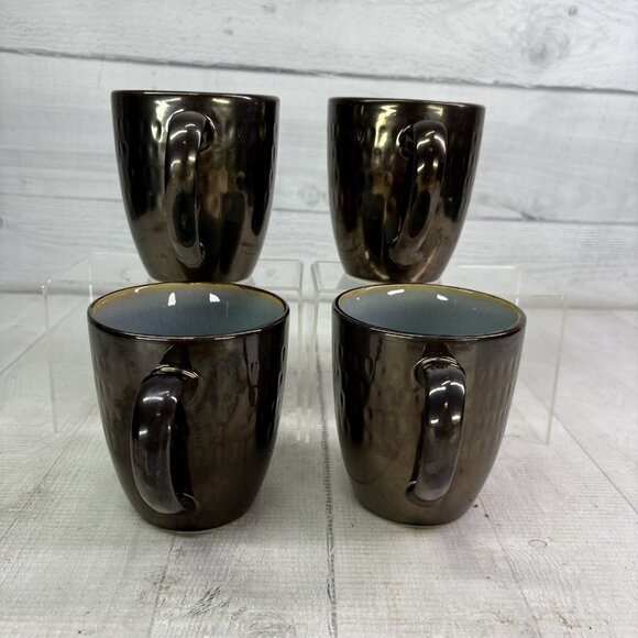 Food Network ANGELICA Blue Bronze Metallic Outside 16oz Stoneware Cup Mugs Set 4 - Picture 6 of 16